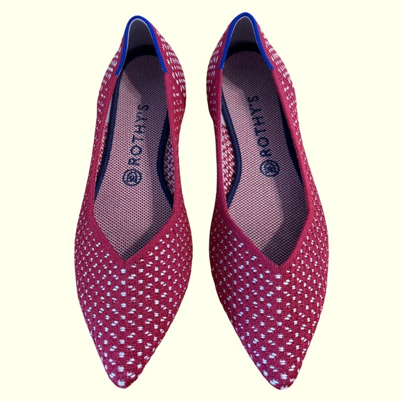 Rothys Shoes - Rothys The Point Red White Knit Pointed Toe Ballet Flats Womens 10.5 Sustainable